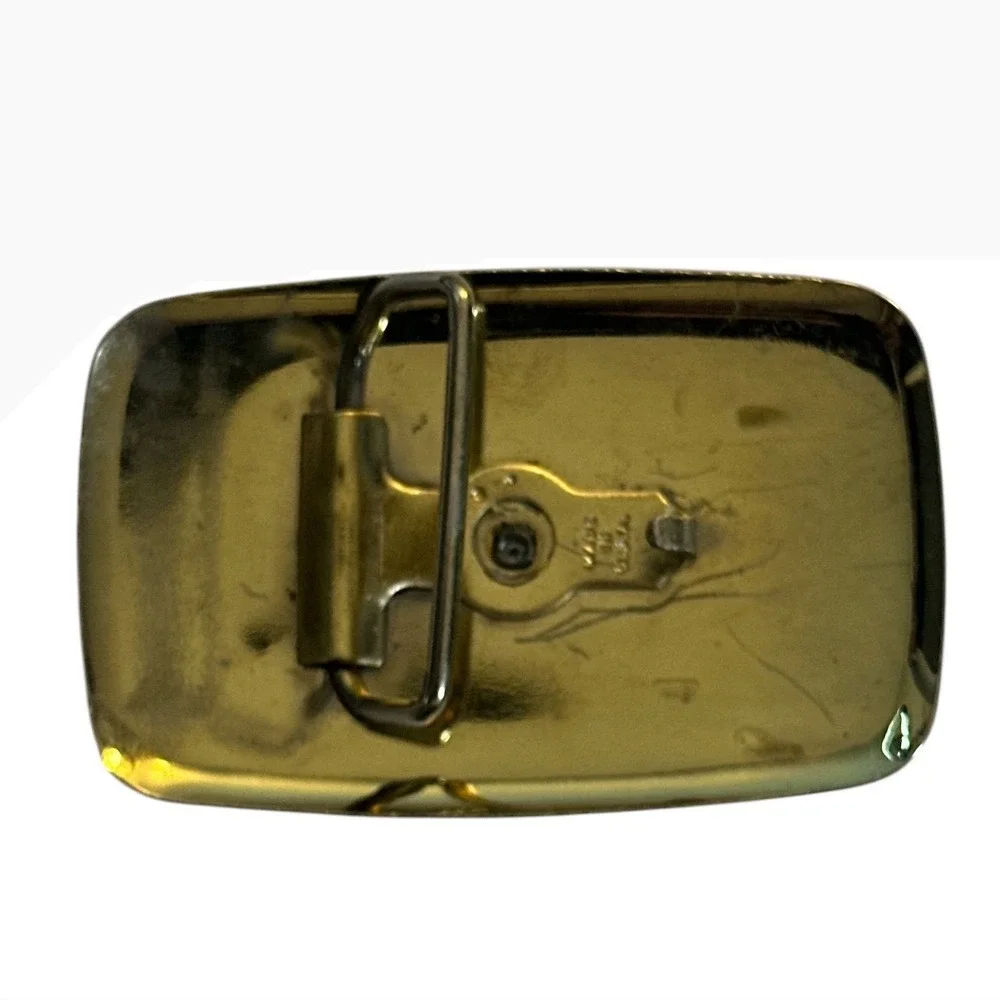 Vintage Covered Wagon Belt Buckle Two Tone Gold Silver Western Made in USA